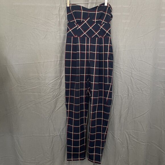 Adelyn Rae Navy and White Checkered Jumpsuit - Picture 1 of 8